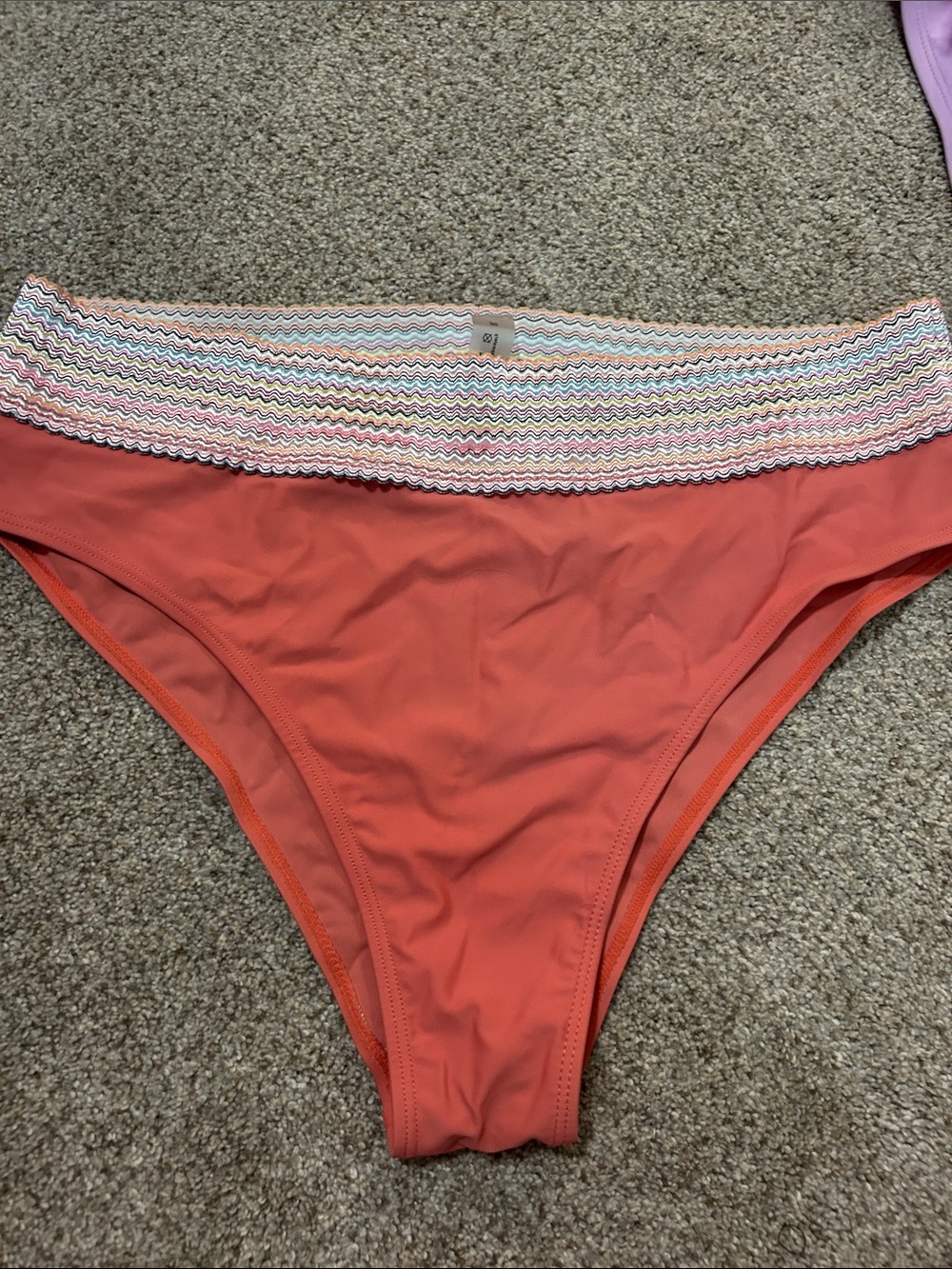 SHEIN Coral High Waist Bikini Bottom with Multicolor Zigzag Waistband